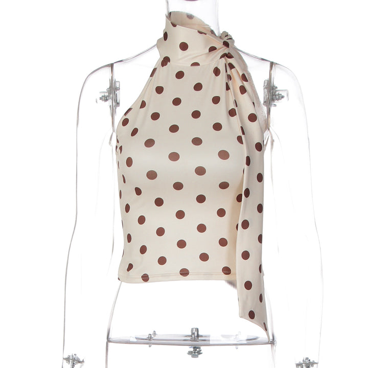 Damen asymmetrisches Polka-Dot-Top mit hohen Schnittlinien und elegantem Halterdesign Echo Archiv