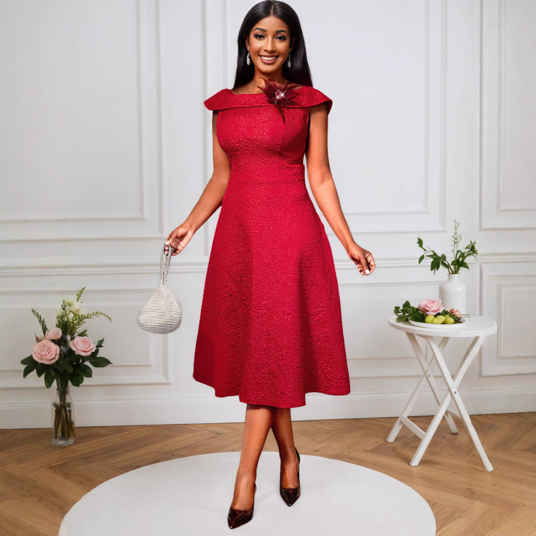 Damen A-Linien Abendkleid mit dekorativem Off-Shoulder-Ausschnitt Echo Archiv