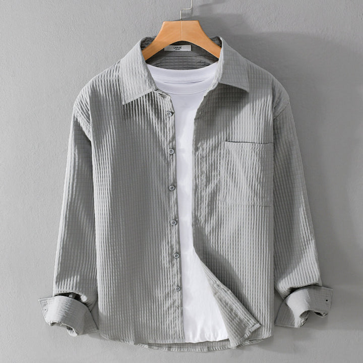 Herren Texturiertes Waffelstruktur-Overshirt mit Brusttasche und legerer Passform Echoarchiv