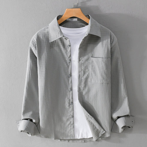 Herren Texturiertes Waffelstruktur-Overshirt mit Brusttasche und legerer Passform Echoarchiv