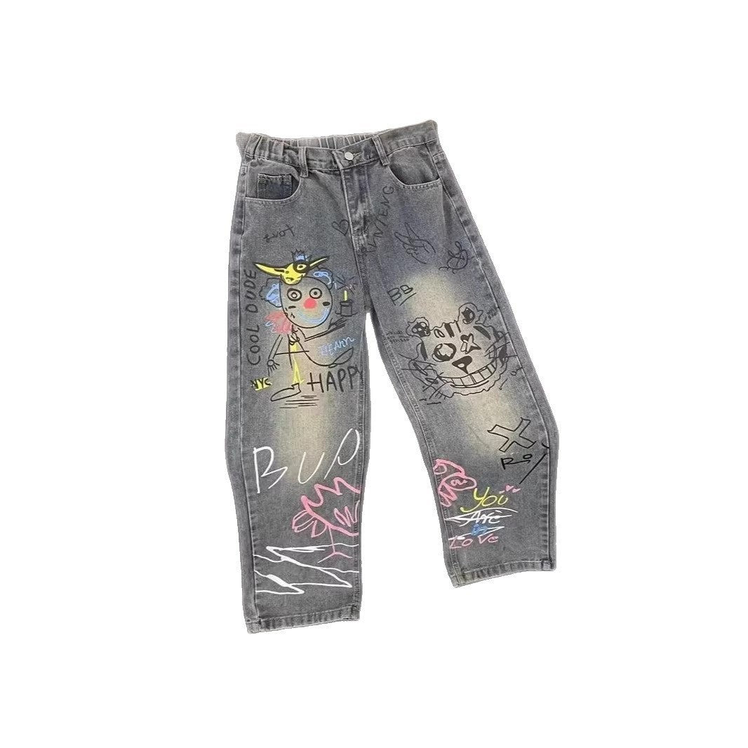 Damen Modische Jeans mit kreativem Grafikdruck Echoarchiv