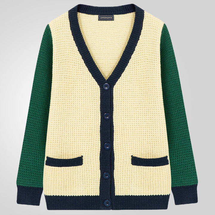 Herren Lässige Strickjacke im modernen Waffelmuster mit Kontrastärmeln und praktischen Taschen Echoarchiv