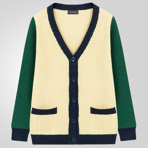 Herren Lässige Strickjacke im modernen Waffelmuster mit Kontrastärmeln und praktischen Taschen Echoarchiv