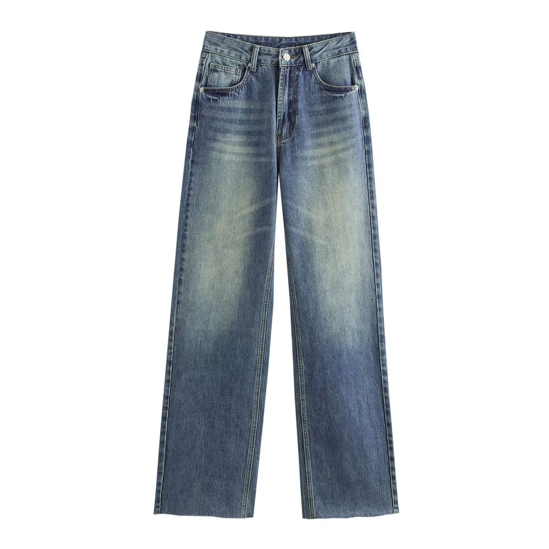 Damen hochtaillierte Wide-Leg-Jeans mit weitem Bein und Vintage-Waschung Echo Archiv