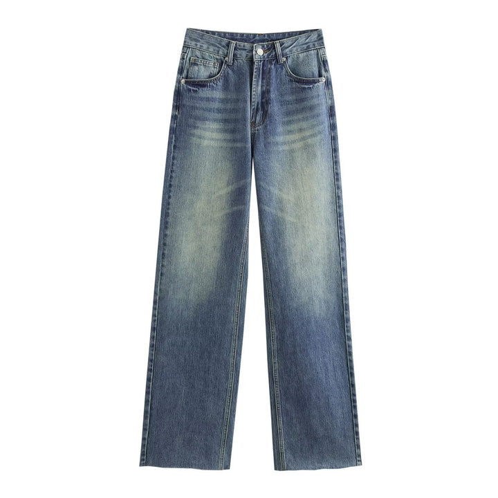 Damen hochtaillierte Wide-Leg-Jeans mit weitem Bein und Vintage-Waschung Echo Archiv