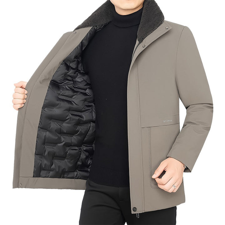 Herren Thermo-Winterkurzmantel mit luxuriösem Kunstfell-Innenfutter und Stehkragen – Marzano