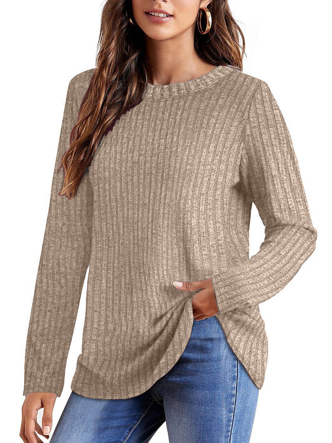 Damen Bequemes Langarmshirt mit Rippstruktur Echo Archiv