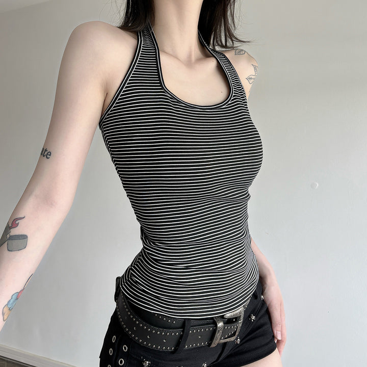 Damen Sportliches Haltertop mit breitem Kragen und feinen Streifen Echo Archiv