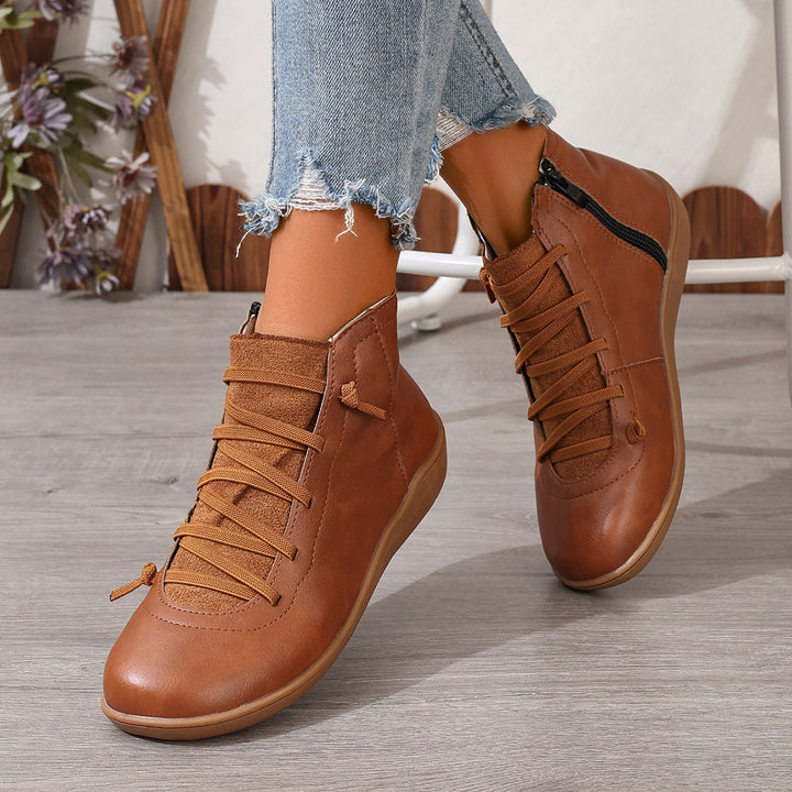 Damen nan sportliche knöchelhohe Schnürstiefelette mit seitlichem Reißverschluss und flexibler Gummisohle Echo Archiv