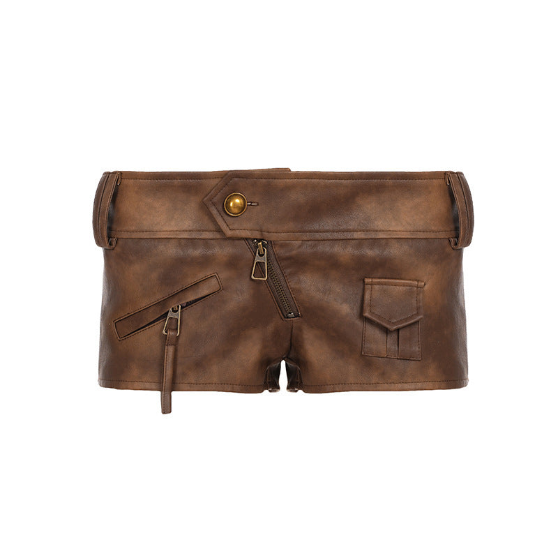 Damen Modische Shorts aus Kunstleder mit praktischen Taschen und dekorativen Reißverschlüssen Echo Archiv
