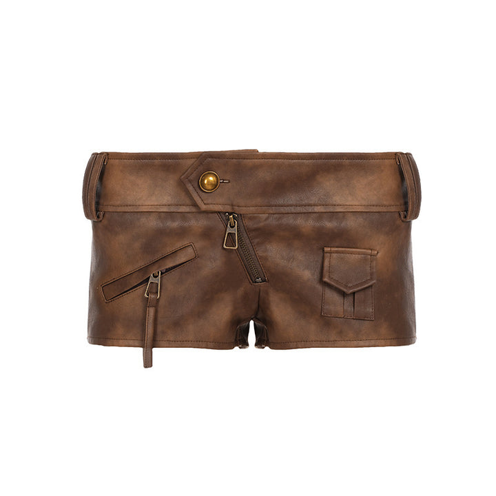 Damen Modische Shorts aus Kunstleder mit praktischen Taschen und dekorativen Reißverschlüssen Echo Archiv