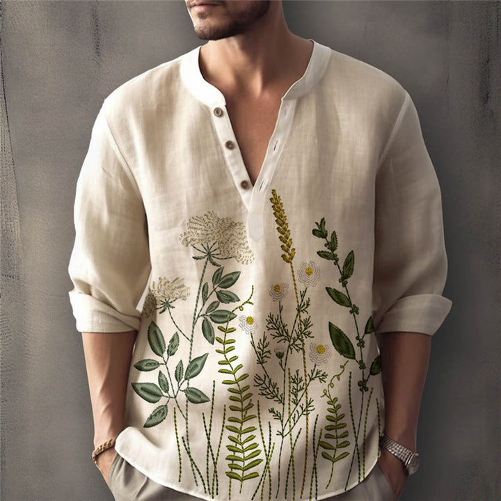 Herren Elegantes Floral Gesticktes Hemd Echoarchiv