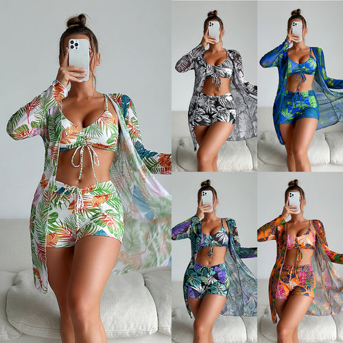Damen Bikiniset mit luftiger Wickeljacke und floralem Muster Echo Archiv