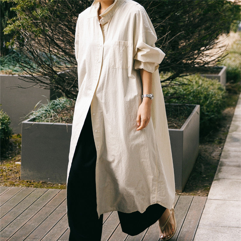 Damen Oversize-Hemdblusenkleid mit langem Saum und verdeckter Knopfleiste Echoarchiv