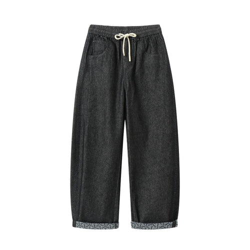 Damen Culotte-Jeans mit elastischem Tunnelzugbund und gemustertem Umschlag Echoarchiv