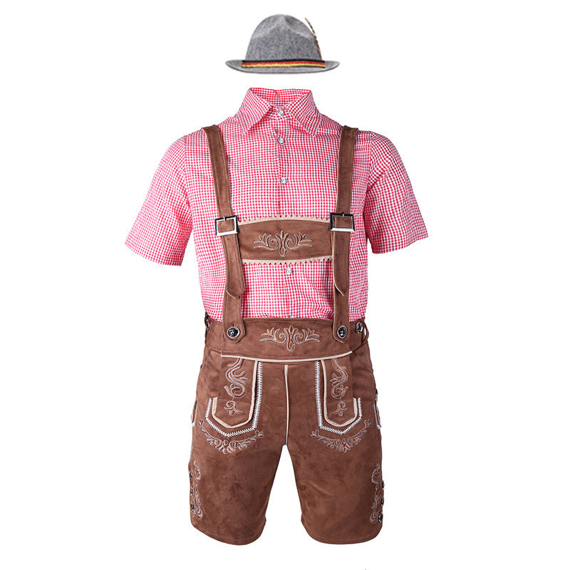 Herren nan bayerisches Trachten-Set Kniebundhose mit besticktem Vorderspiegel und verstellbaren Hosenträgern Echo Archiv