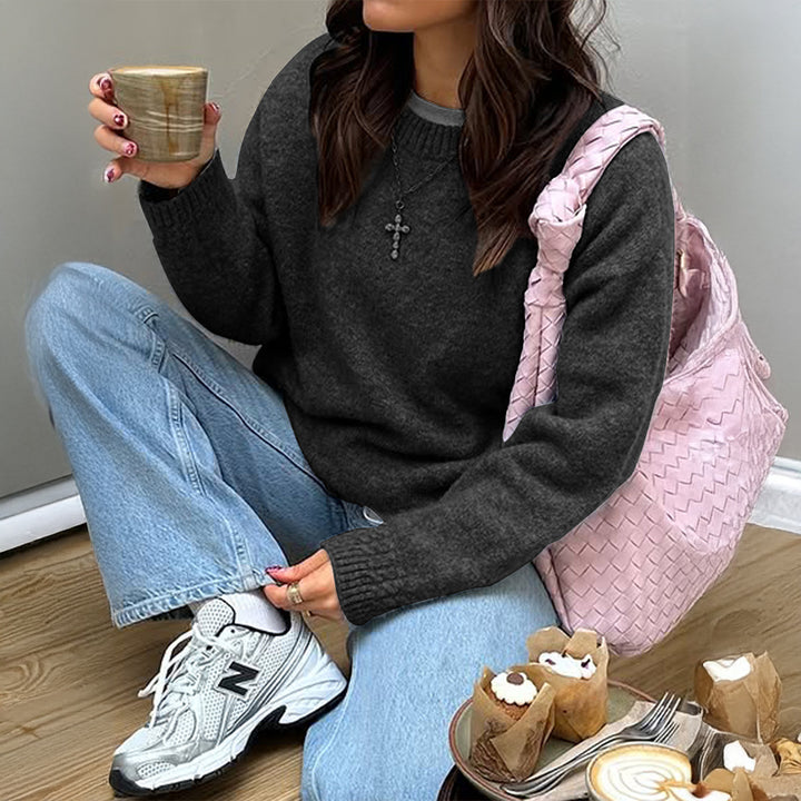 Damen nan kuscheliger Oversize-Strickpullover mit Rundhalsausschnitt und voluminösen Ballonärmeln Echo Archiv