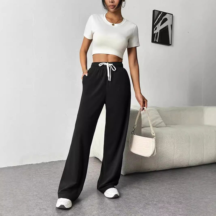Damen Relaxed Weite Jersey Drawstring Lounge-Hosen Echoarchiv