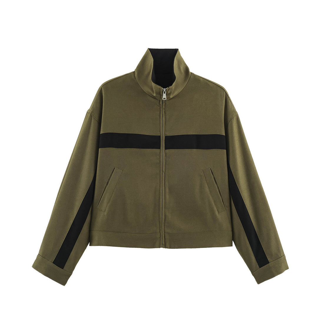 Damen Cropped Boxy-Trackjacke mit Stehkragen und Kontraststreifen Echoarchiv