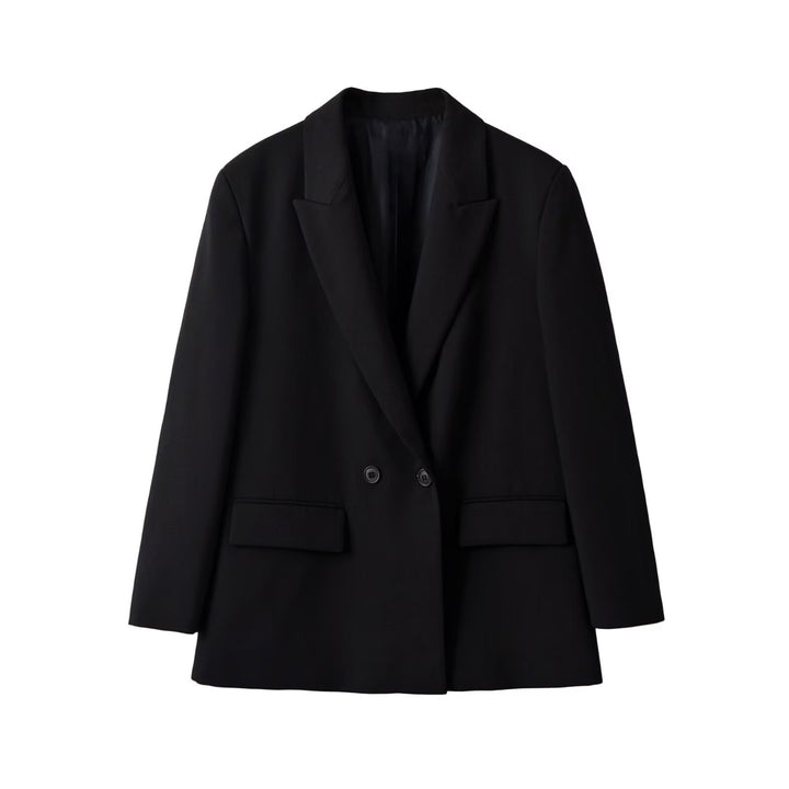 Damen Doppelreihiger Longblazer mit Reverskragen, tailliertem Schnitt und Pattentaschen Echoarchiv