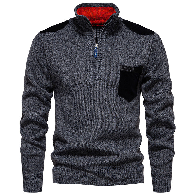 Herren Stehkragenpullover mit kontrastierenden Details und praktischen Taschen Echoarchiv