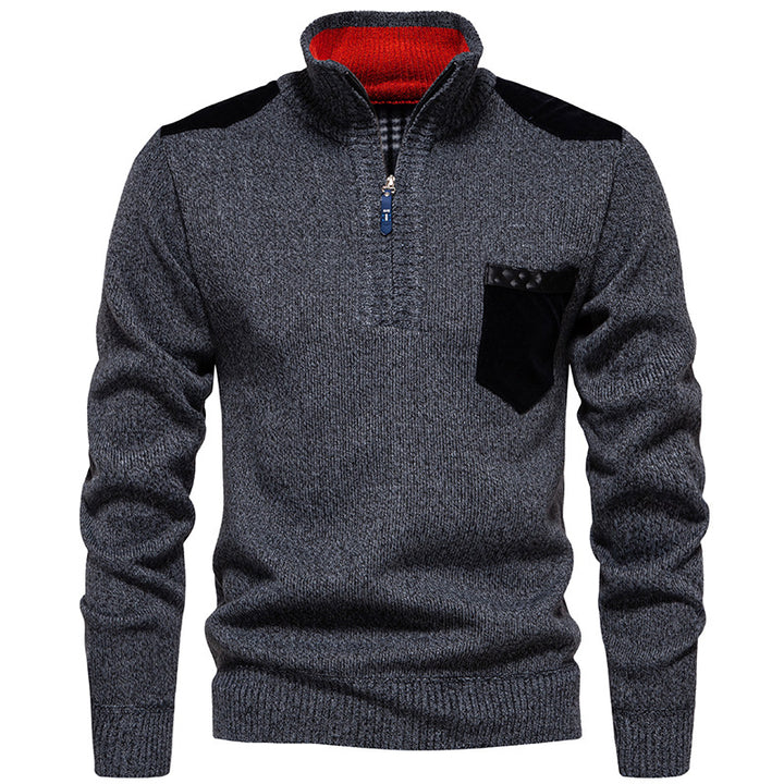 Herren Stehkragenpullover mit kontrastierenden Details und praktischen Taschen Echoarchiv
