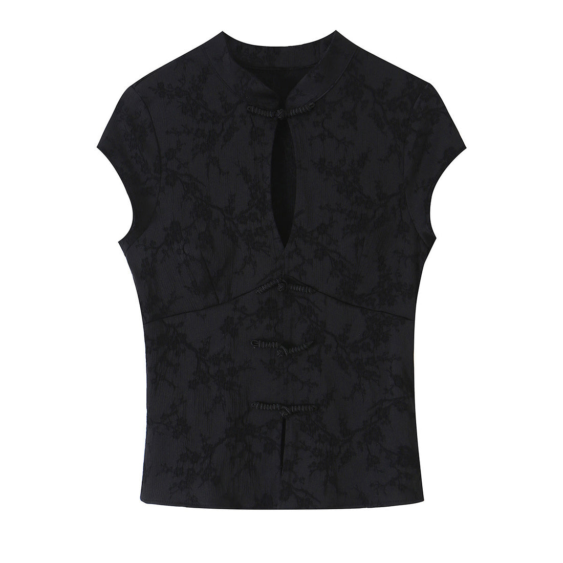 Damen Ärmelloses Cheongsam-inspiriertes Top mit Stehkragen und Zierknopfleiste Echoarchiv