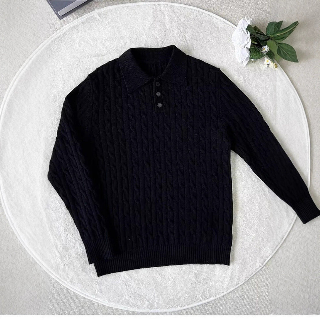 Herrenmode Strick-Polo-Shirt mit Kabelmuster Echo Archive