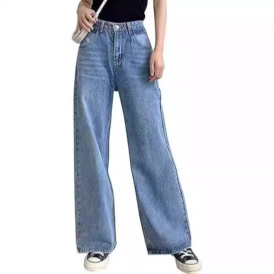 Damen nan hochgeschnittene weite Denim-Hose mit geradem Schlag und klassischem Five-Pocket-Design Echo Archiv