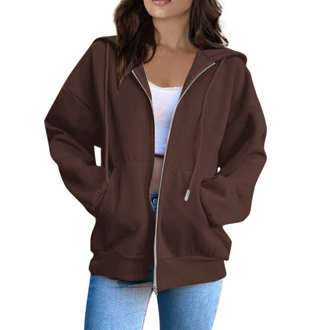 Damen lässige Kapuzenjacke mit durchgehendem Reißverschluss, Kängurutaschen und voluminösen Raglanärmeln – Auréline
