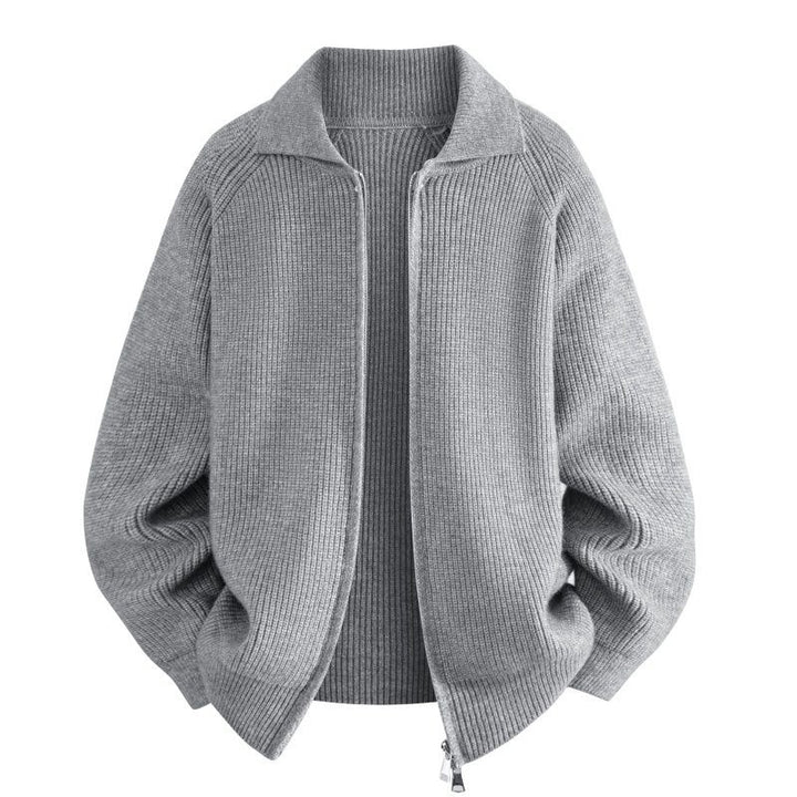Damen Oversize-Strickjacke mit durchgehendem Reißverschluss, gerippter Struktur & Stehkragen Echoarchiv