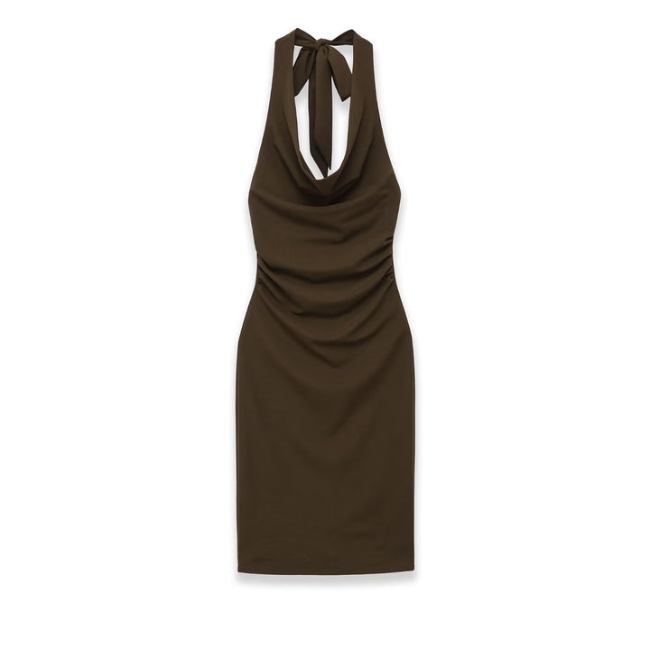 Damen Midikleid mit Neckholder, Wasserfall‑Cowl‑Ausschnitt und seitlicher Raffung Echo Archiv