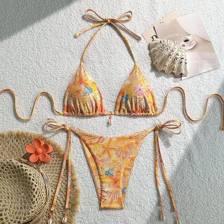 Damen Triangel-Bikini mit tropischem Muster und verspielten Bindebändern Echo Archiv