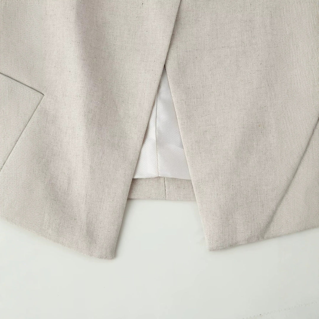 Damen Leichte Leinenoptik Kurzjacke mit Stehkragen und asymmetrischem einknöpfigem Verschluss Echo Archiv
