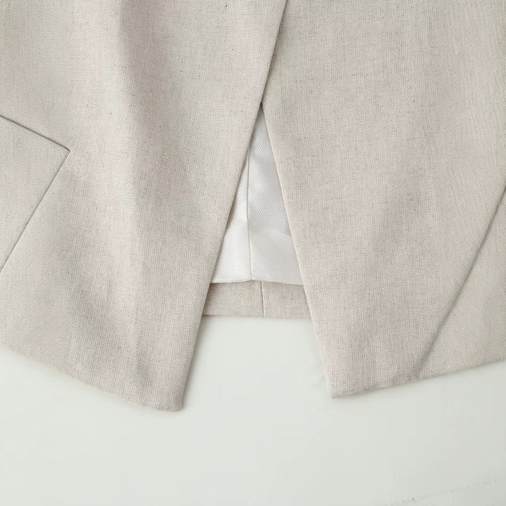 Damen Leichte Leinenoptik Kurzjacke mit Stehkragen und asymmetrischem einknöpfigem Verschluss Echo Archiv