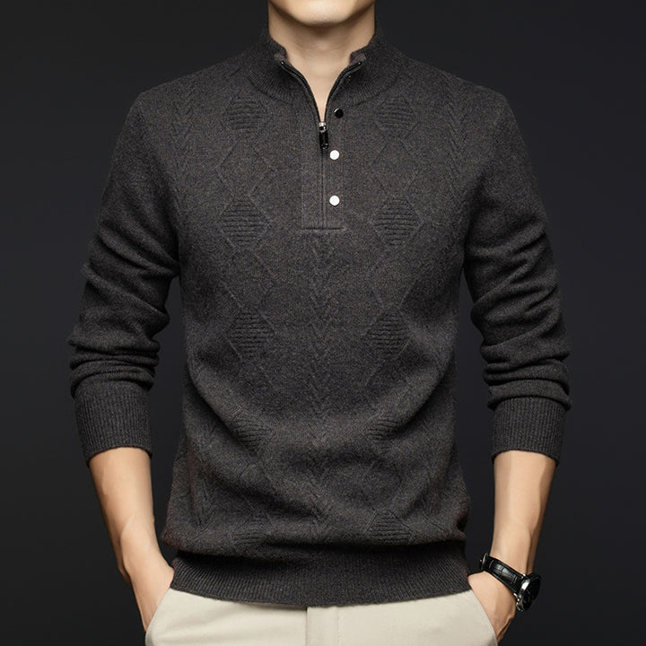 Herren modischer Strickpullover mit schmalem Kragen und feinem Rautenmuster Echoarchiv