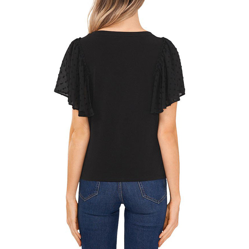 Damen V-Ausschnitt Bluse mit transparenten Rüschenschultern Echo Archiv