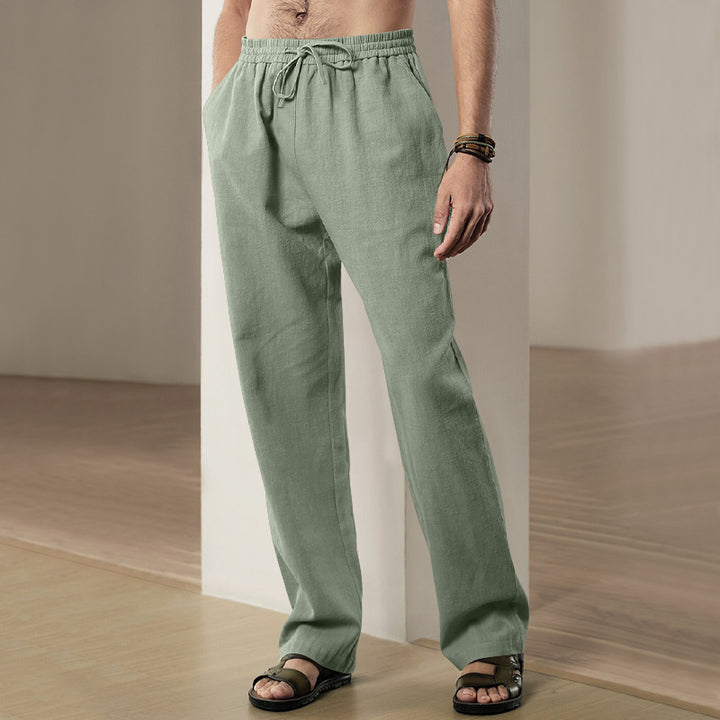 Herren Locker geschnittene Leinenhose mit Kordelzug und geradem Bein Echoarchiv