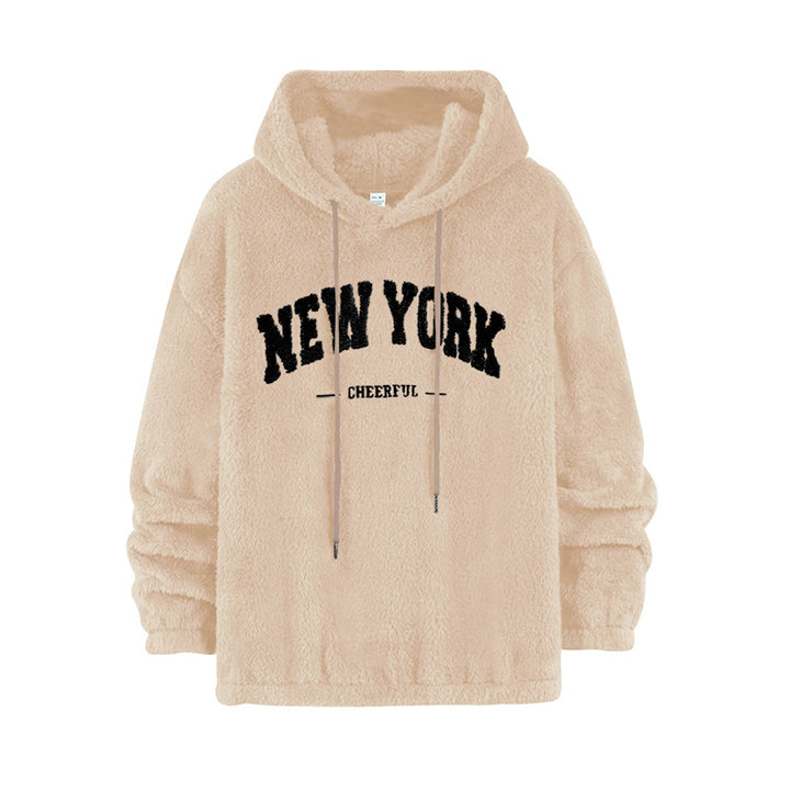Unisex Kuscheliger Teddy-Fleece-Hoodie mit Chenille-Schriftzug Echoarchiv