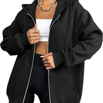 Damen nan oversized Zip-Kapuzenjacke mit kontrastierendem Reißverschluss, doppellagiger Kapuze und Kängurutasche Echo Archiv