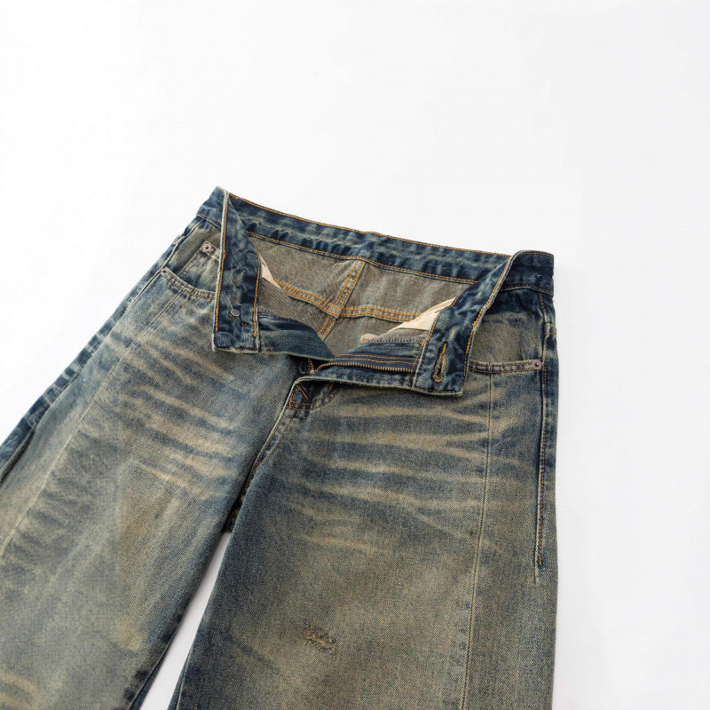 Damen Weite High-Waist Baggy-Jeans mit Used-Waschung und Distressed-Details Echo Archiv