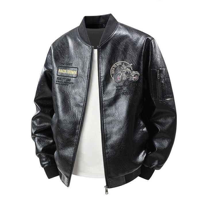 Herren Modische Kunstleder-Bomberjacke mit detaillierten Stickereien Echo Archiv