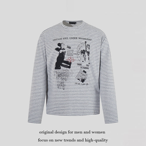 Herren Gestreiftes Longsleeve im Relaxed‑Fit mit Vintage‑Grafikprint Echoarchiv
