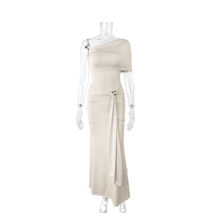 Damen Elegantes One-Shoulder Maxikleid mit figurbetonendem Schnitt und verspieltem Bindeband Echo Archiv