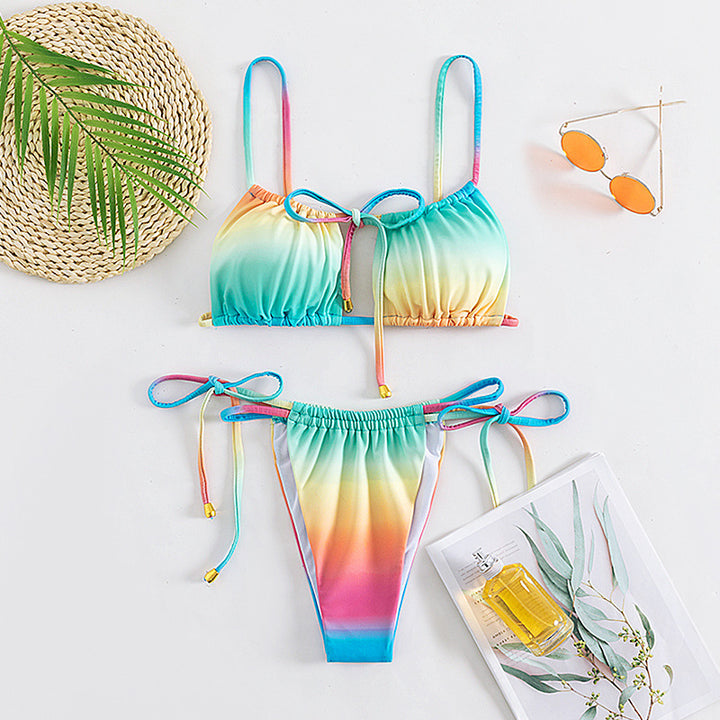 Damen Bikiniset mit verstellbaren Trägern und buntem Farbverlauf Echo Archiv