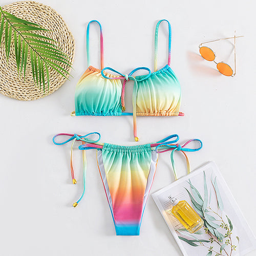 Damen Bikiniset mit verstellbaren Trägern und buntem Farbverlauf Echo Archiv