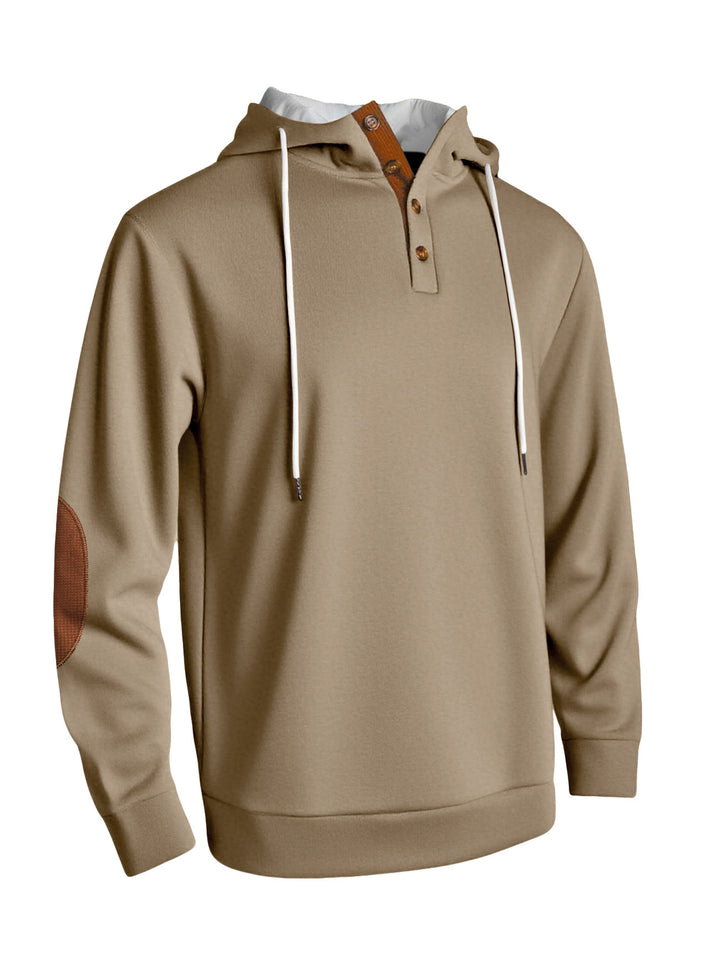 Herren Kapuzenpullover mit modernem Knopfleisten-Design und verstärkten Ellbogenpatches Echoarchiv