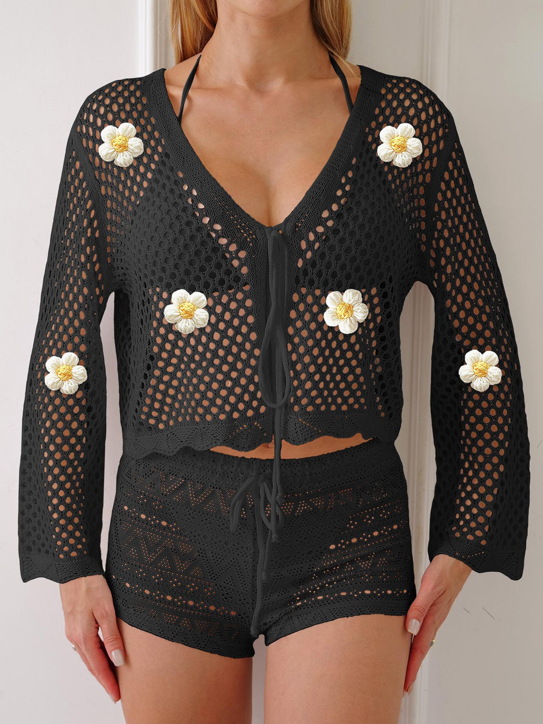 Damen leichte Häkeljacke mit floralem Detail Echo Archiv