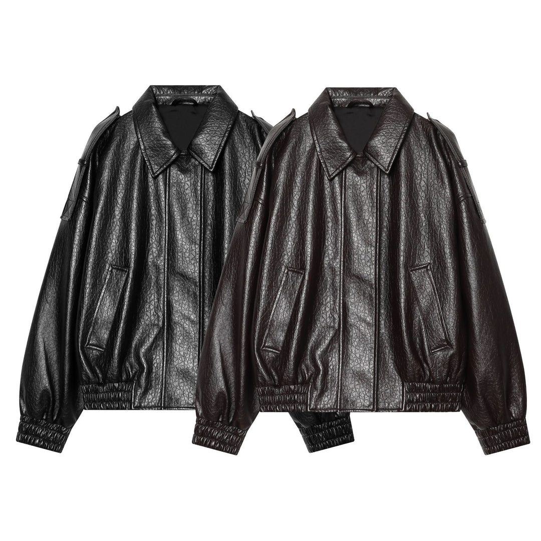 Damen Kurzes glänzendes Biker-Blouson aus veganer Lederoptik mit Ballonärmeln Echoarchiv