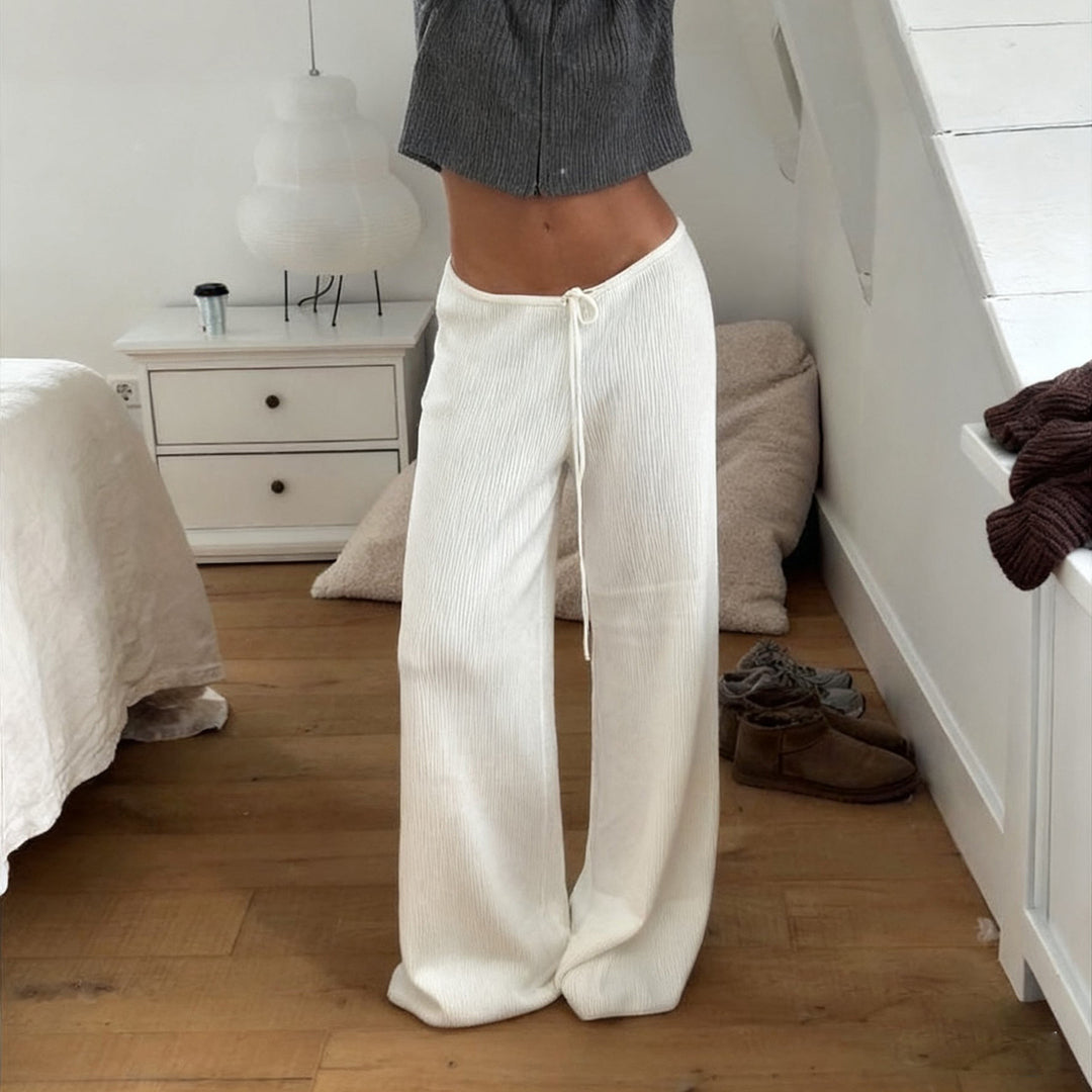 Damen nan lässige Lounge-Hose mit weitem Bein, elastischem Tunnelzugbund und feinem Rippstrick Echo Archiv